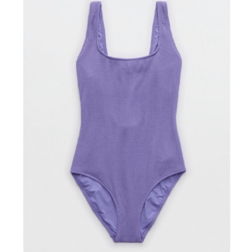 aerie Lavender Ribbed One-Piece Swimsuit